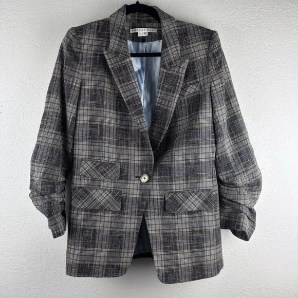 Veronica Beard Martel Dickey Cotton Linen Plaid Dickey Blazer. Size 4. - Picture 2 of 5